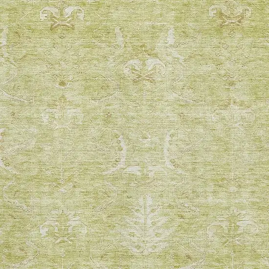 Artichoke Green And Ivory Damask Washable Area Rug With UV Protection Photo 2