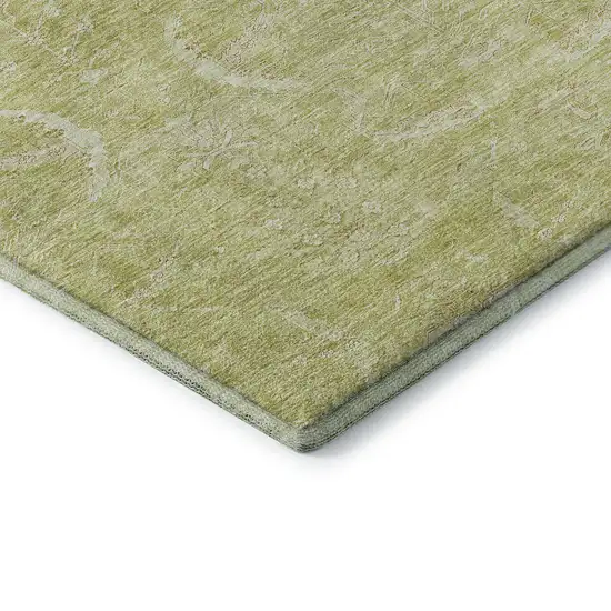Artichoke Green And Ivory Damask Washable Area Rug With UV Protection Photo 7