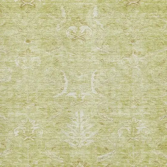 Artichoke Green And Ivory Damask Washable Area Rug With UV Protection Photo 2