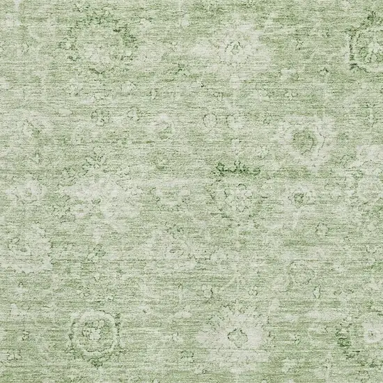 Artichoke Green And Ivory Damask Washable Area Rug With UV Protection Photo 2