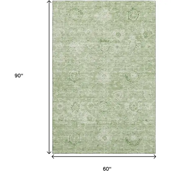 Artichoke Green And Ivory Damask Washable Area Rug With UV Protection Photo 6