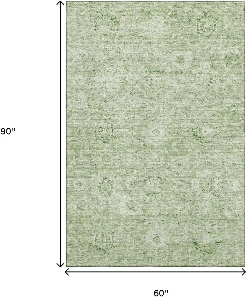 Artichoke Green And Ivory Damask Washable Area Rug With UV Protection Photo 6