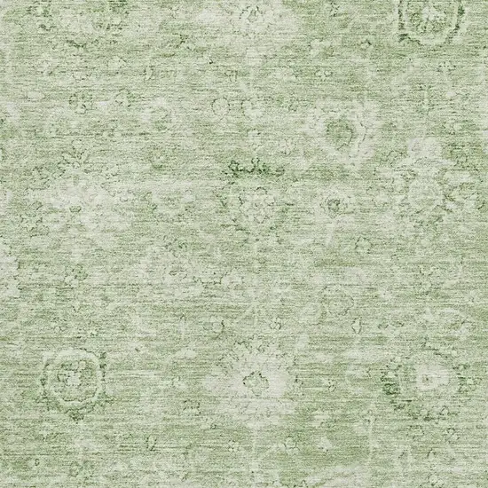 Artichoke Green And Ivory Damask Washable Area Rug With UV Protection Photo 2