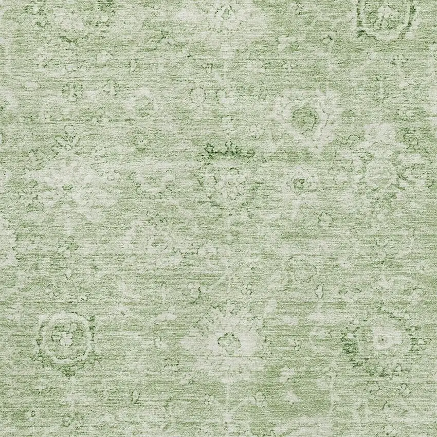 Artichoke Green And Ivory Damask Washable Area Rug With UV Protection Photo 2