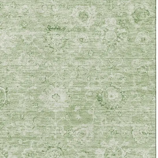 Artichoke Green And Ivory Damask Washable Area Rug With UV Protection Photo 2