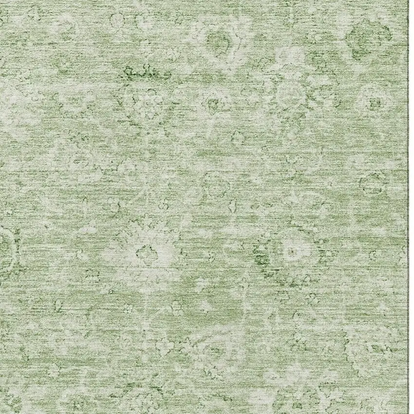 Artichoke Green And Ivory Damask Washable Area Rug With UV Protection Photo 2