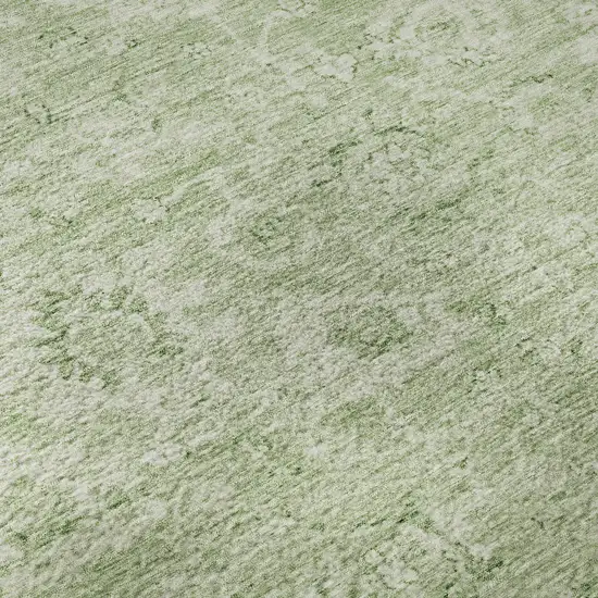 Artichoke Green And Ivory Damask Washable Area Rug With UV Protection Photo 9