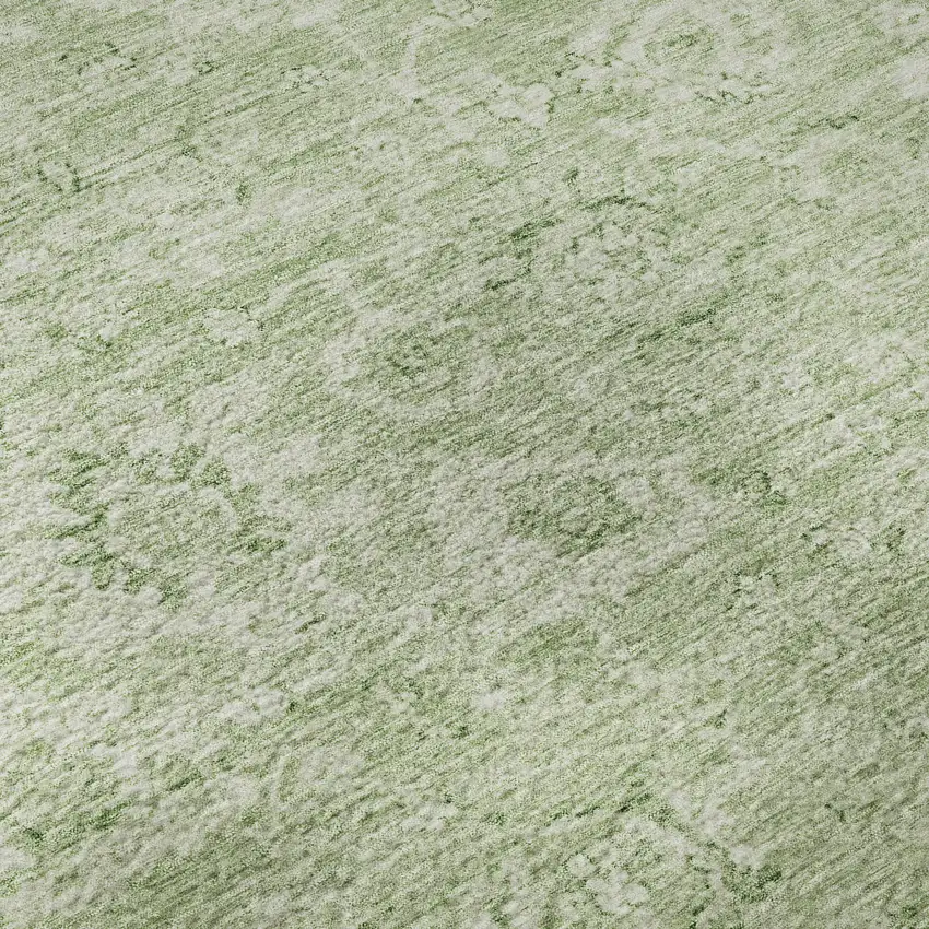 Artichoke Green And Ivory Damask Washable Area Rug With UV Protection Photo 9