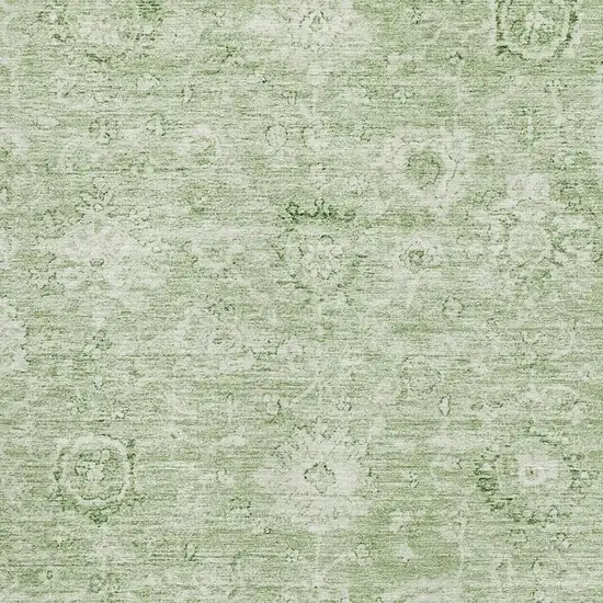 Artichoke Green And Ivory Damask Washable Area Rug With UV Protection Photo 2