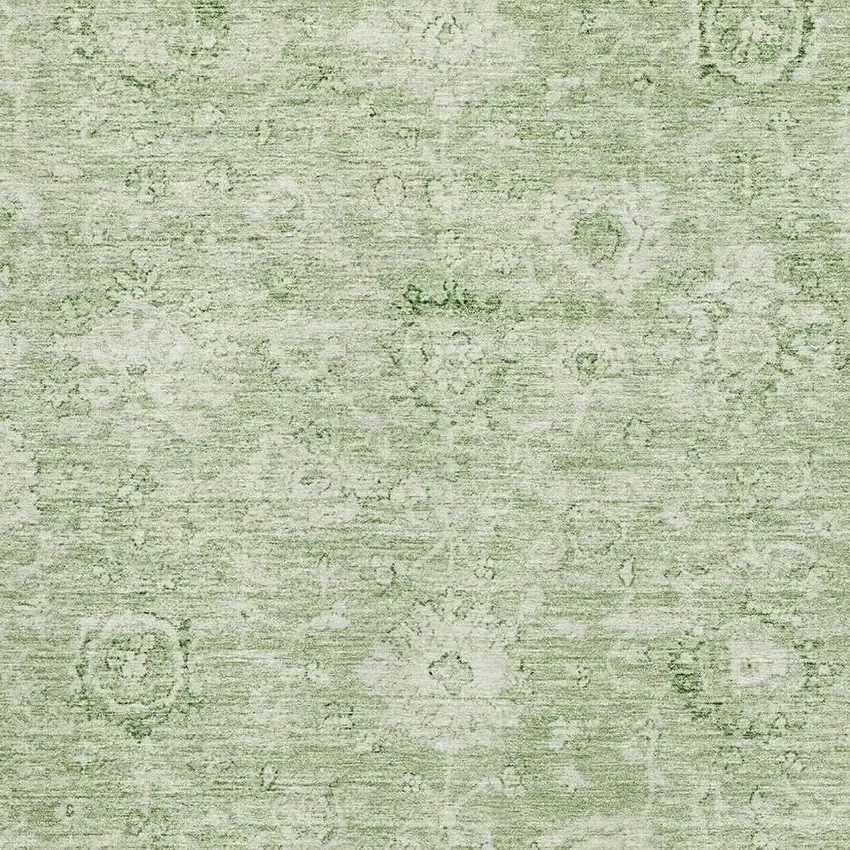 Artichoke Green And Ivory Damask Washable Area Rug With UV Protection Photo 2