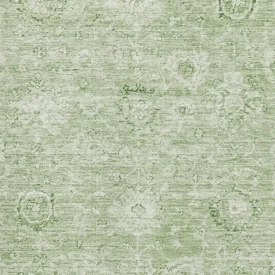 Artichoke Green And Ivory Damask Washable Area Rug With UV Protection Photo 2