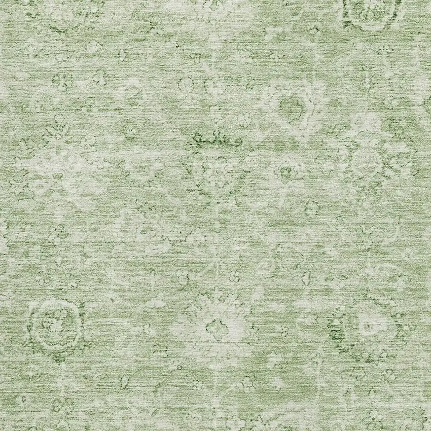 Artichoke Green And Ivory Damask Washable Area Rug With UV Protection Photo 2