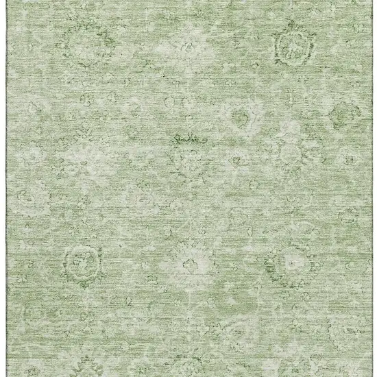 Artichoke Green And Ivory Damask Washable Area Rug With UV Protection Photo 3