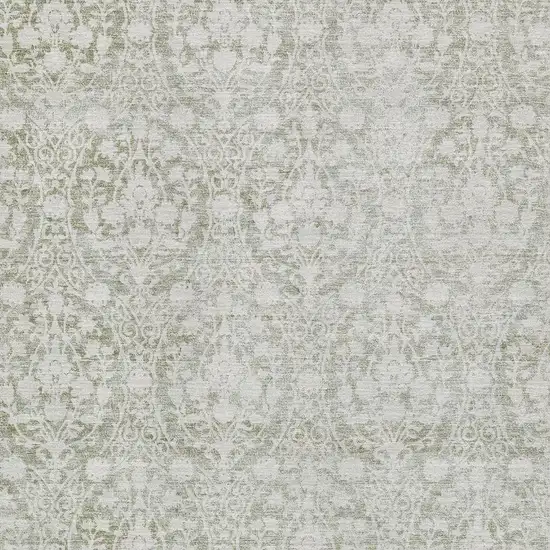 Artichoke Green And Ivory Damask Washable Area Rug With UV Protection Photo 2