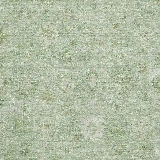 Artichoke Green And Ivory Damask Washable Area Rug With UV Protection Photo 2