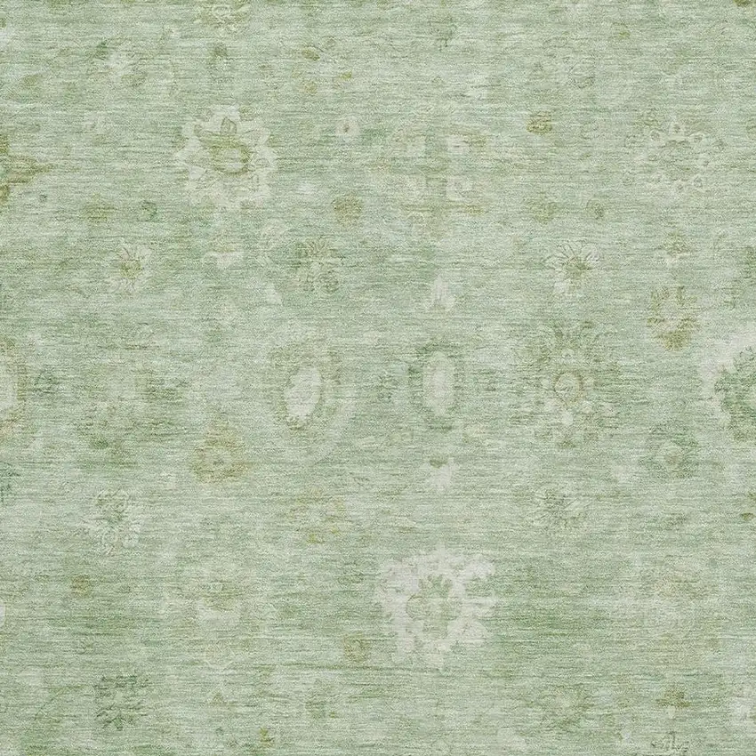 Artichoke Green And Ivory Damask Washable Area Rug With UV Protection Photo 2