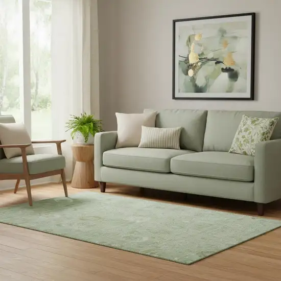 Artichoke Green And Ivory Damask Washable Area Rug With UV Protection Photo 2