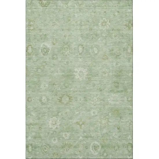 Artichoke Green And Ivory Damask Washable Area Rug With UV Protection Photo 3
