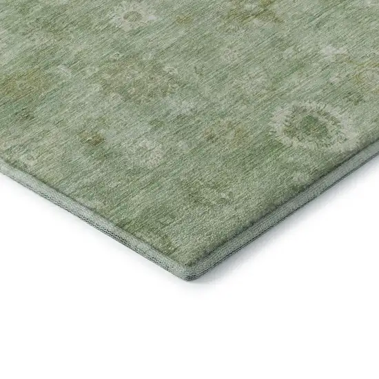 Artichoke Green And Ivory Damask Washable Area Rug With UV Protection Photo 7