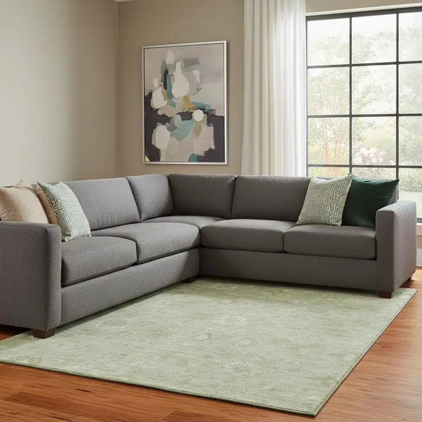 Artichoke Green And Ivory Damask Washable Area Rug With UV Protection Photo 2