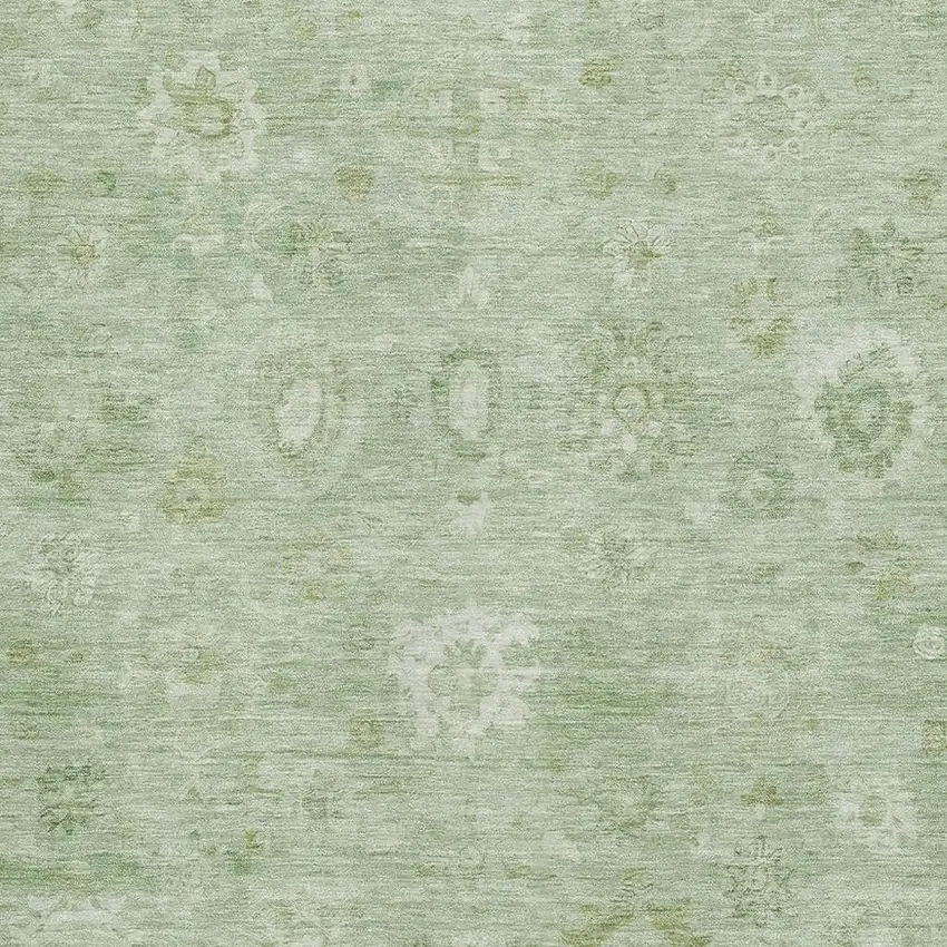 Artichoke Green And Ivory Damask Washable Area Rug With UV Protection Photo 2