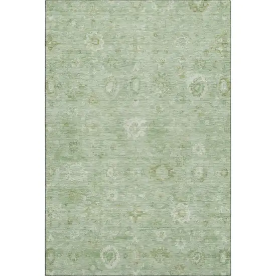Artichoke Green And Ivory Damask Washable Area Rug With UV Protection Photo 1