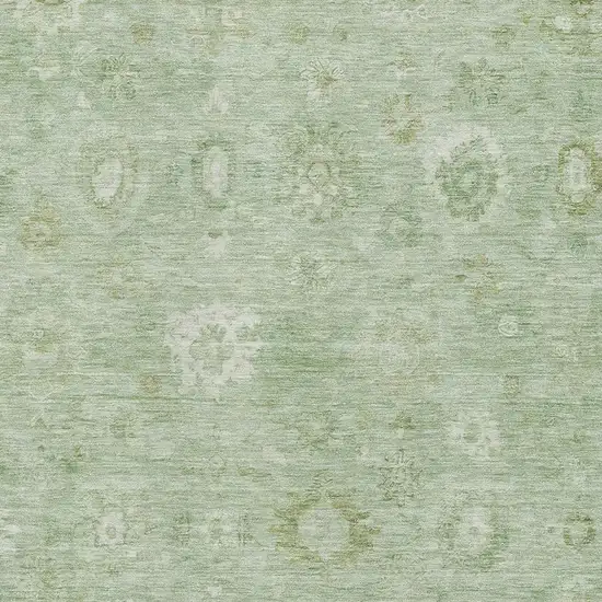 Artichoke Green And Ivory Damask Washable Area Rug With UV Protection Photo 2