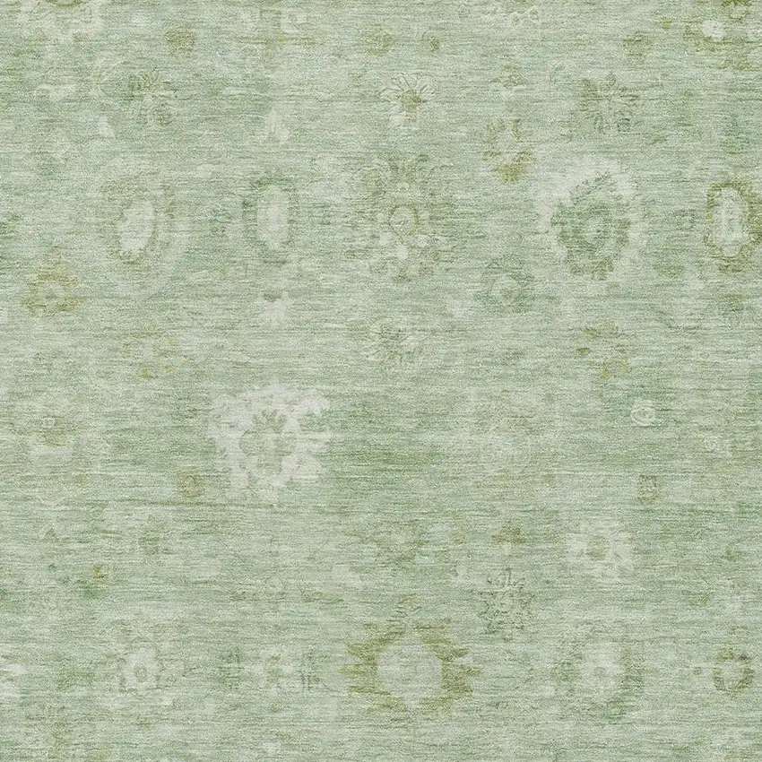 Artichoke Green And Ivory Damask Washable Area Rug With UV Protection Photo 2