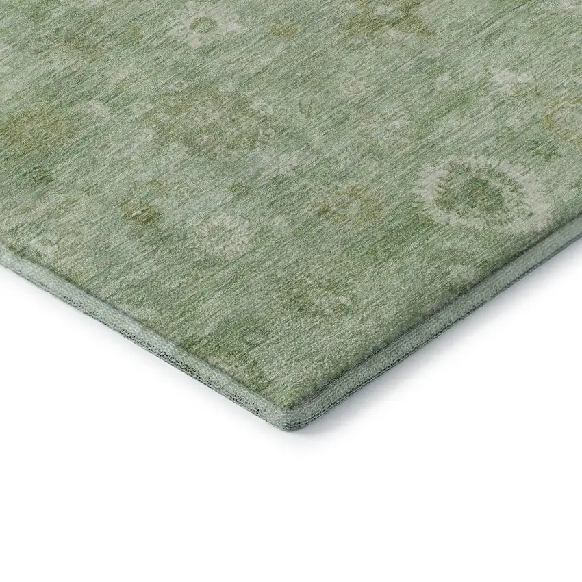 Artichoke Green And Ivory Damask Washable Area Rug With UV Protection Photo 7