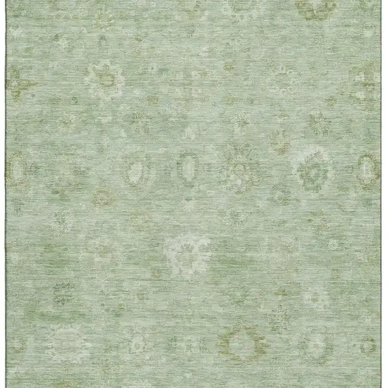 Artichoke Green And Ivory Damask Washable Area Rug With UV Protection Photo 2