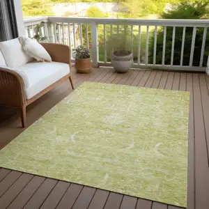 Photo of Artichoke Green And Ivory Damask Washable Indoor Outdoor Area Rug