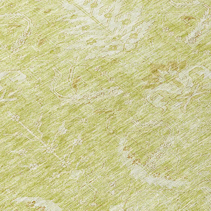 Artichoke Green And Ivory Damask Washable Indoor Outdoor Area Rug Photo 7