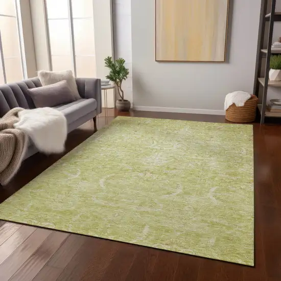 Artichoke Green And Ivory Damask Washable Indoor Outdoor Area Rug Photo 9