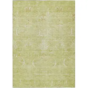 Photo of Artichoke Green And Ivory Damask Washable Indoor Outdoor Area Rug