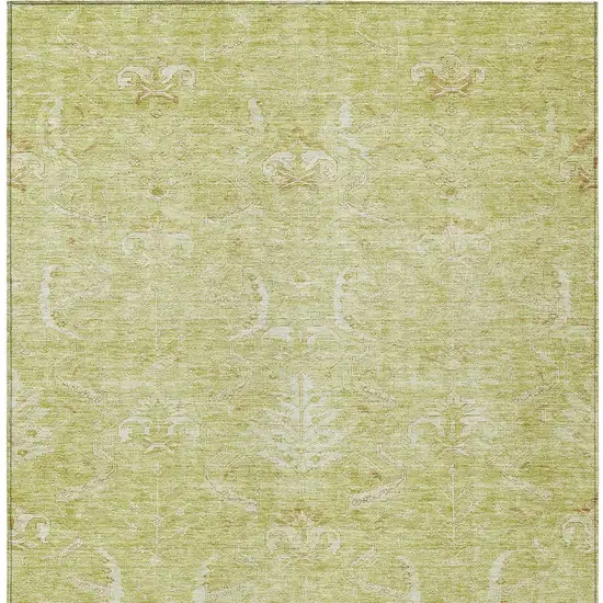 Artichoke Green And Ivory Damask Washable Indoor Outdoor Area Rug Photo 5