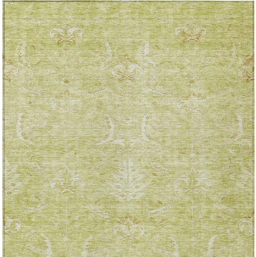 Artichoke Green And Ivory Damask Washable Indoor Outdoor Area Rug Photo 5