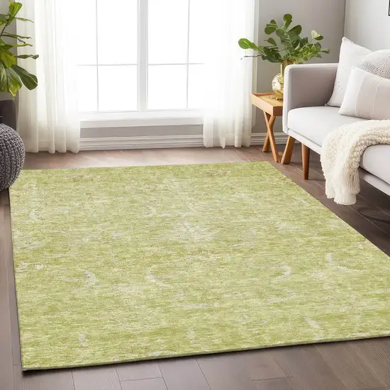 Artichoke Green And Ivory Damask Washable Indoor Outdoor Area Rug Photo 7