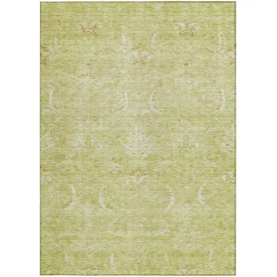 Artichoke Green And Ivory Damask Washable Indoor Outdoor Area Rug Photo 5