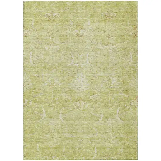 Artichoke Green And Ivory Damask Washable Indoor Outdoor Area Rug Photo 2