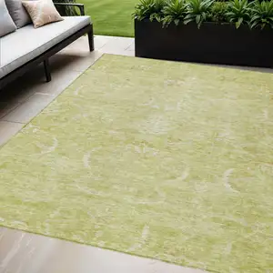 Photo of Artichoke Green And Ivory Damask Washable Indoor Outdoor Area Rug