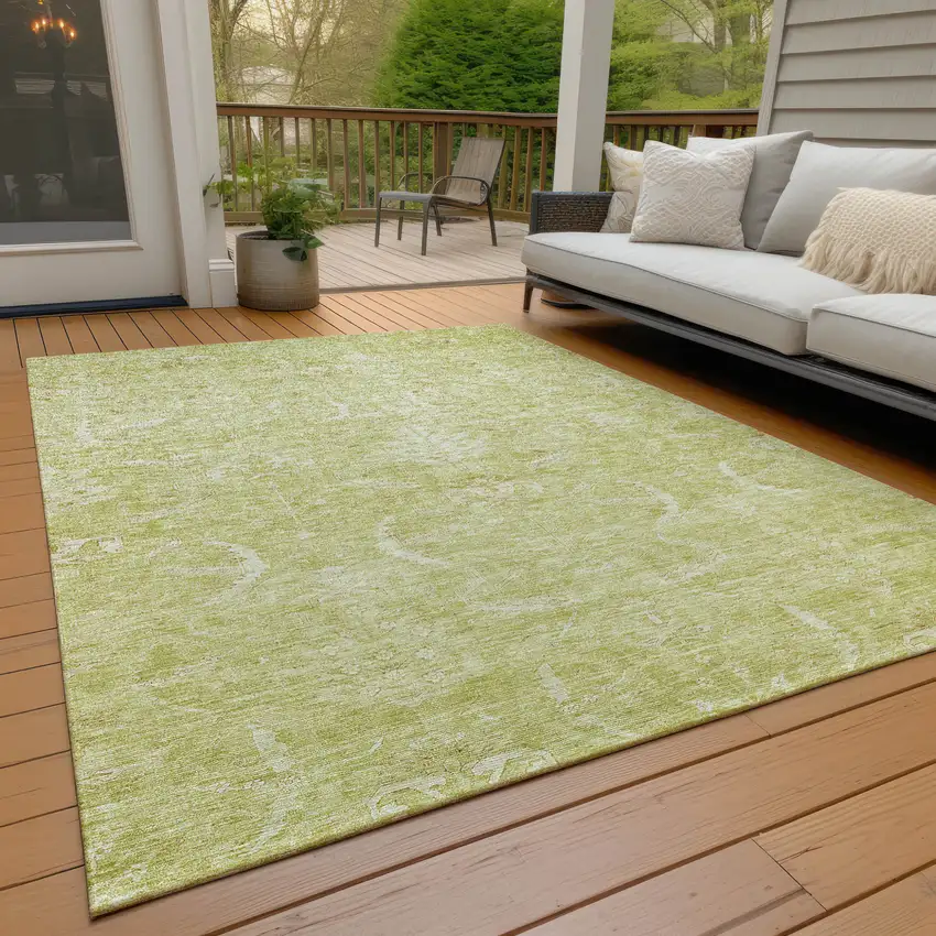 Artichoke Green And Ivory Damask Washable Indoor Outdoor Area Rug Photo 9