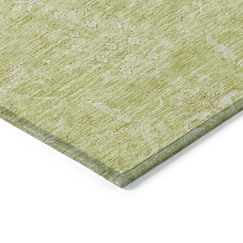 Artichoke Green And Ivory Damask Washable Indoor Outdoor Area Rug Photo 4