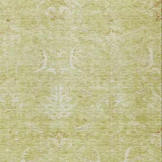 Artichoke Green And Ivory Damask Washable Indoor Outdoor Area Rug Photo 5