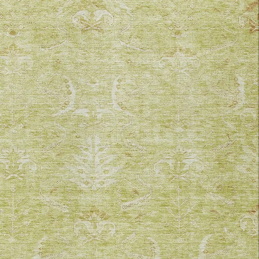 Artichoke Green And Ivory Damask Washable Indoor Outdoor Area Rug Photo 5
