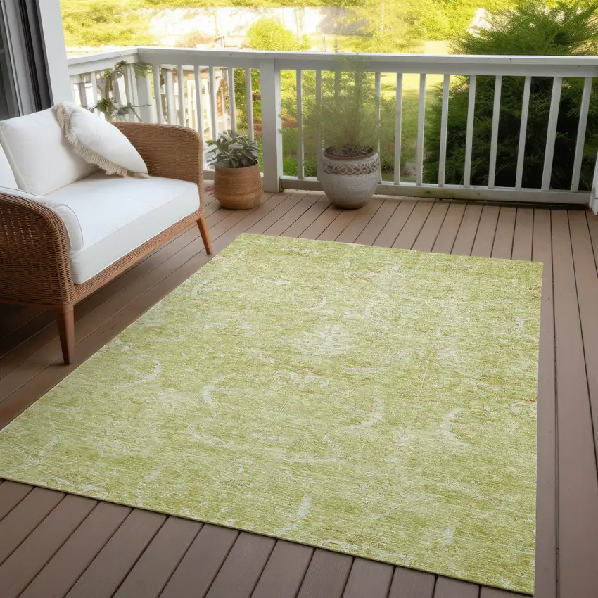 Artichoke Green And Ivory Damask Washable Indoor Outdoor Area Rug Photo 7