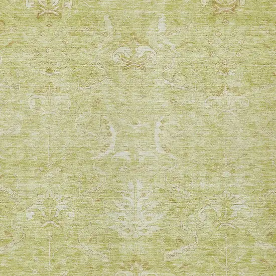 Artichoke Green And Ivory Damask Washable Indoor Outdoor Area Rug Photo 5