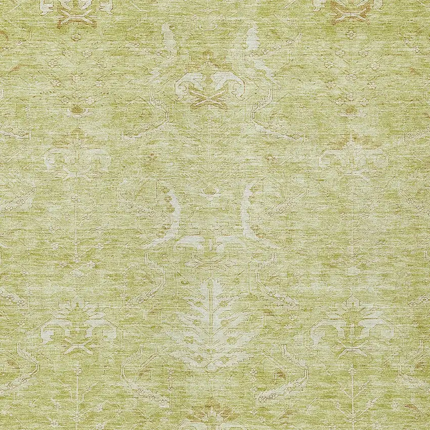 Artichoke Green And Ivory Damask Washable Indoor Outdoor Area Rug Photo 5