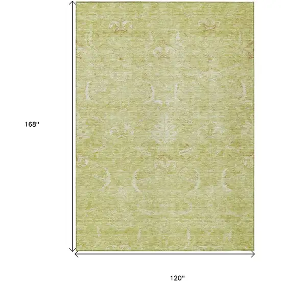 Artichoke Green And Ivory Damask Washable Indoor Outdoor Area Rug Photo 7