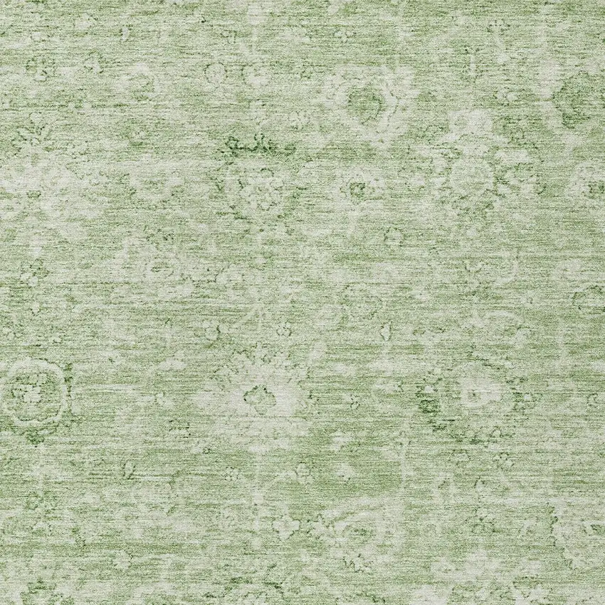 Artichoke Green And Ivory Damask Washable Indoor Outdoor Area Rug Photo 5