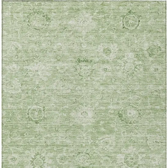 Artichoke Green And Ivory Damask Washable Indoor Outdoor Area Rug Photo 6